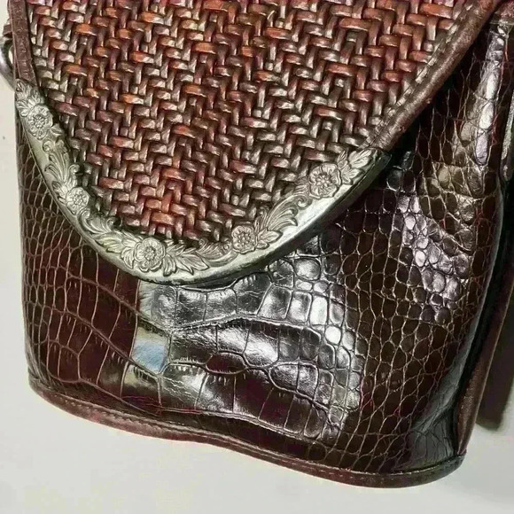 Vintage Brighton Brown Woven & Croc Embossed Leather Envelope Crossbody Bag - Picture 9 of 9